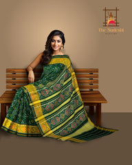 Green Single Ikat Rajkot Patola Saree with Navratna Design