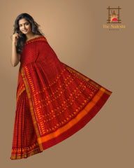 Red Single Ikat Rajkot Patola Saree with Daliyabhat and Mango Dandi Design