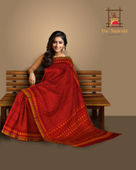 Red Single Ikat Rajkot Patola Saree with Daliyabhat and Mango Dandi Design