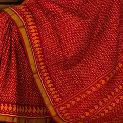 Red Single Ikat Rajkot Patola Saree with Daliyabhat and Mango Dandi Design