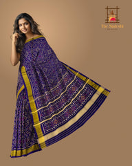 Dark Purple Single Ikat Rajkot Patola Saree with Panchanda and Navratna Design