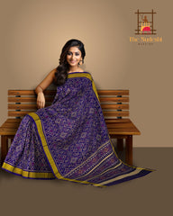 Dark Purple Single Ikat Rajkot Patola Saree with Panchanda and Navratna Design