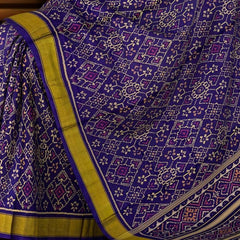 Dark Purple Single Ikat Rajkot Patola Saree with Panchanda and Navratna Design