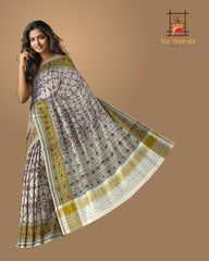 Off White Single Ikat Rajkot Patola Saree with Manekchowk Design