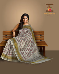 Off White Single Ikat Rajkot Patola Saree with Spaced Manekchowk Design