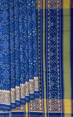 Single Ikat Rajkot Patola Saree in Green with Ramagreen Blue Navratna Border Pallu