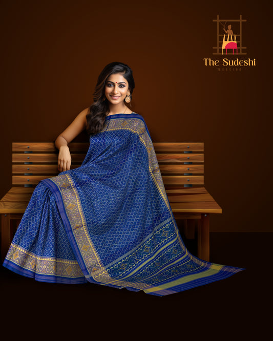 Ramagreen Blue Daliyabhat Border Single Ikat Rajkot Patola Saree