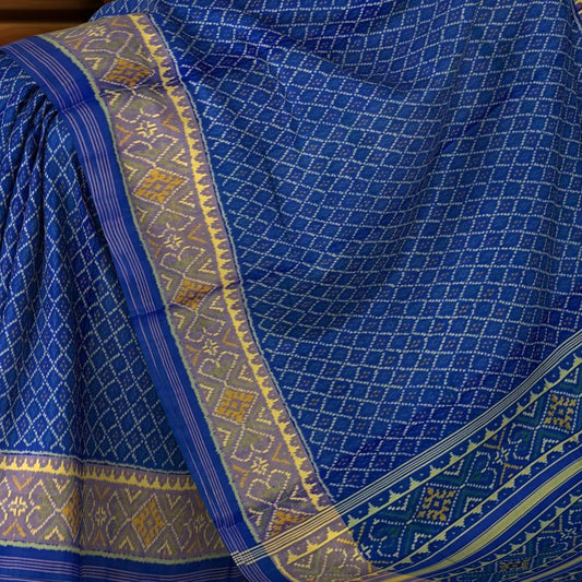 Ramagreen Blue Daliyabhat Border Single Ikat Rajkot Patola Saree