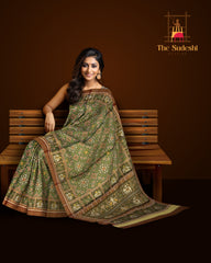 Green Mahendi Single Ikat Rajkot Patola Saree with Tissues