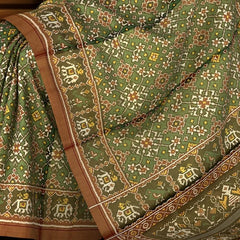 Green Mahendi Single Ikat Rajkot Patola Saree with Tissues