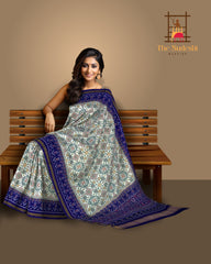 Royal Blue Off White Single Ikat Semi Patan Patola Saree