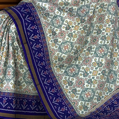 Royal Blue Off White Single Ikat Semi Patan Patola Saree