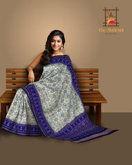 Royal Blue Off White Single Ikat Semi Patan Patola Saree