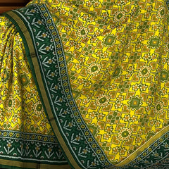 Green Yellow Single Ikat Semi Patan Patola Saree