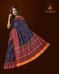 Maroon Navy Blue Single Ikat Semi Patan Patola Saree