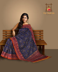 Maroon Navy Blue Single Ikat Semi Patan Patola Saree