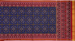 Maroon Navy Blue Single Ikat Semi Patan Patola Saree