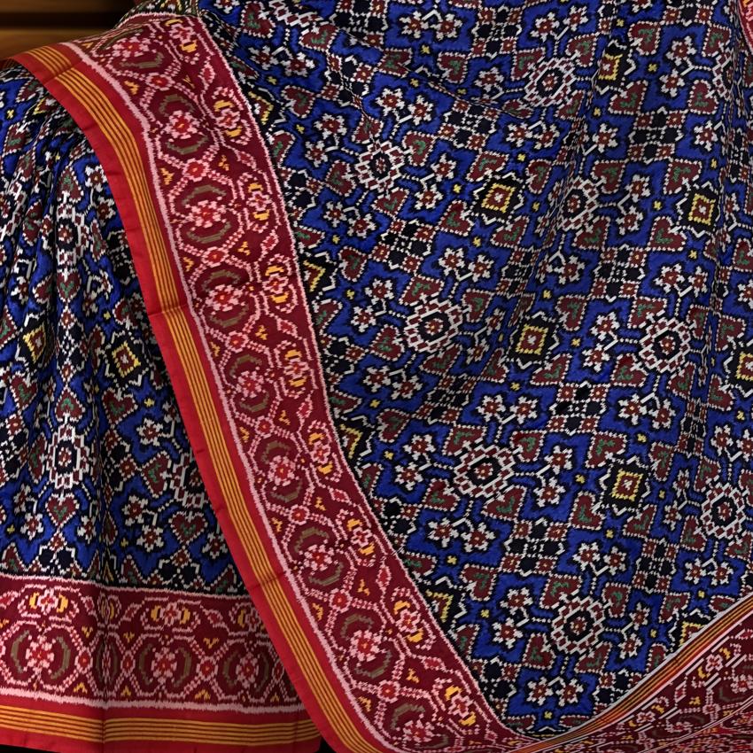 Maroon Navy Blue Single Ikat Semi Patan Patola Saree