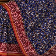 Maroon Navy Blue Single Ikat Semi Patan Patola Saree