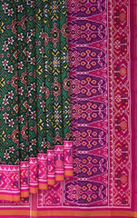 Pink Green Single Ikat Semi Patan Patola Saree