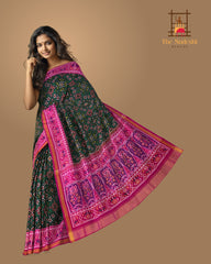 Pink Green Single Ikat Semi Patan Patola Saree