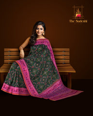 Pink Green Single Ikat Semi Patan Patola Saree