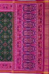 Pink Green Single Ikat Semi Patan Patola Saree