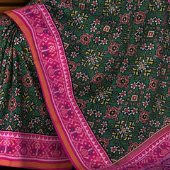 Pink Green Single Ikat Semi Patan Patola Saree