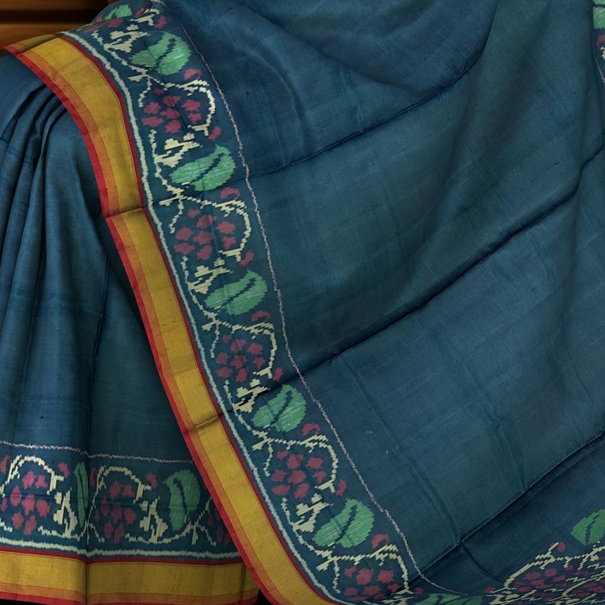 Grey (Rama Blue) Single Ikat Rajkot Patola Saree