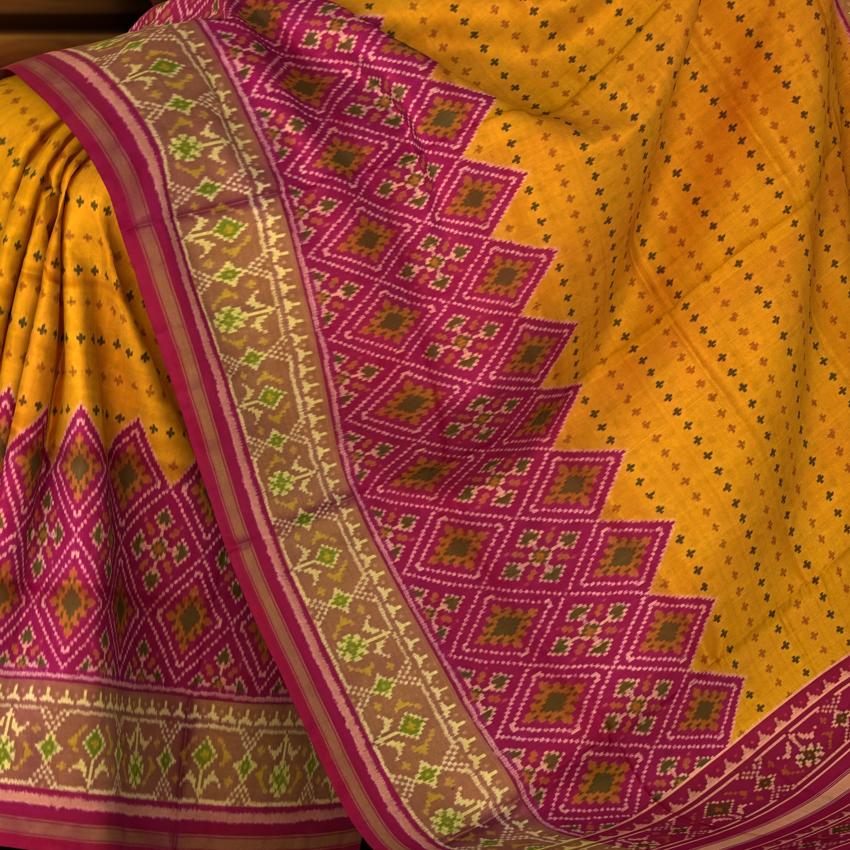 Pink Chanda Bhat Single Ikat Rajkot Patola Saree