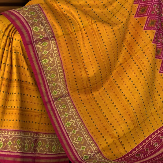 Pink Chanda Bhat Single Ikat Rajkot Patola Saree