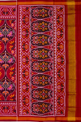 Maroon Matka Flower Border Pallu Ghughro Single Ikat Semi Patan Patola Saree