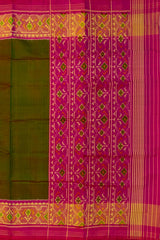 Mahendi Green Galo Border Pallu Pink Ghughro Design Single Ikat Rajkot Patola Saree