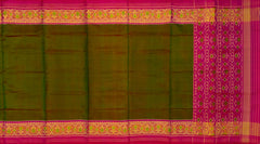 Mahendi Green Galo Border Pallu Pink Ghughro Design Single Ikat Rajkot Patola Saree