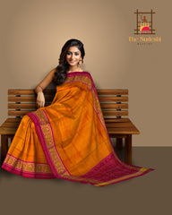 Mustard Yellow Galo Border Pallu Pink Ghughro Design Single Ikat Rajkot Patola Saree