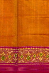 Mustard Yellow Galo Border Pallu Pink Ghughro Design Single Ikat Rajkot Patola Saree