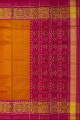 Mustard Yellow Galo Border Pallu Pink Ghughro Design Single Ikat Rajkot Patola Saree