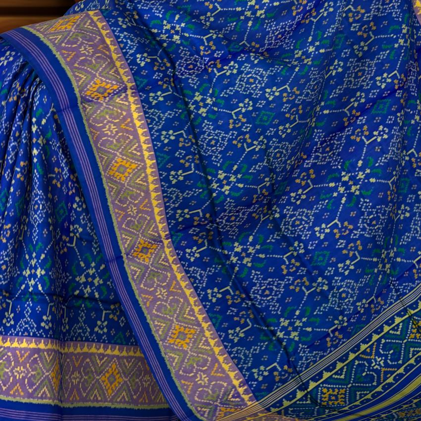 Green Blue Navratna Border Pallu Chelari Single Ikat Rajkot Patola Saree