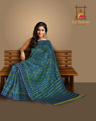 Green Blue Chandabhat Border Pallu Ghughro (LP) Single Ikat Rajkot Patola Saree