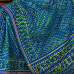 Green Blue Daliyabhat Border Pallu Ghughro (LP) Single Ikat Rajkot Patola Saree