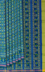 Green Blue Buttonphool Border Pallu Ghughro (LP) Single Ikat Rajkot Patola Saree