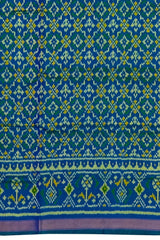 Green Blue Buttonphool Border Pallu Ghughro (LP) Single Ikat Rajkot Patola Saree