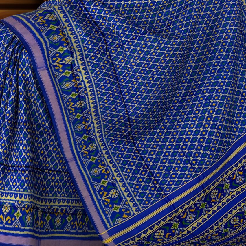 Royal Blue Daliyabhat Border Pallu Ghughro (LP) Single Ikat Rajkot Patola Saree