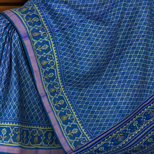 Green Blue Daliyabhat Border Pallu Ghughro (LP) Single Ikat Rajkot Patola Saree