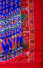 Royal Blue and Red Contemporary Pochampalli Saree