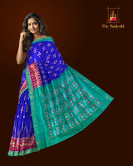 Royal Blue and Sea Green Temple Patola Pochampalli Saree