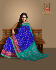 Royal Blue and Sea Green Temple Patola Pochampalli Saree