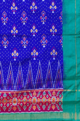 Royal Blue and Sea Green Temple Patola Pochampalli Saree