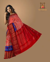 Bright Orange and Red Navaratna Pochampalli Saree