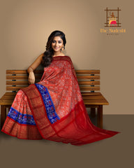 Bright Orange and Red Navaratna Pochampalli Saree